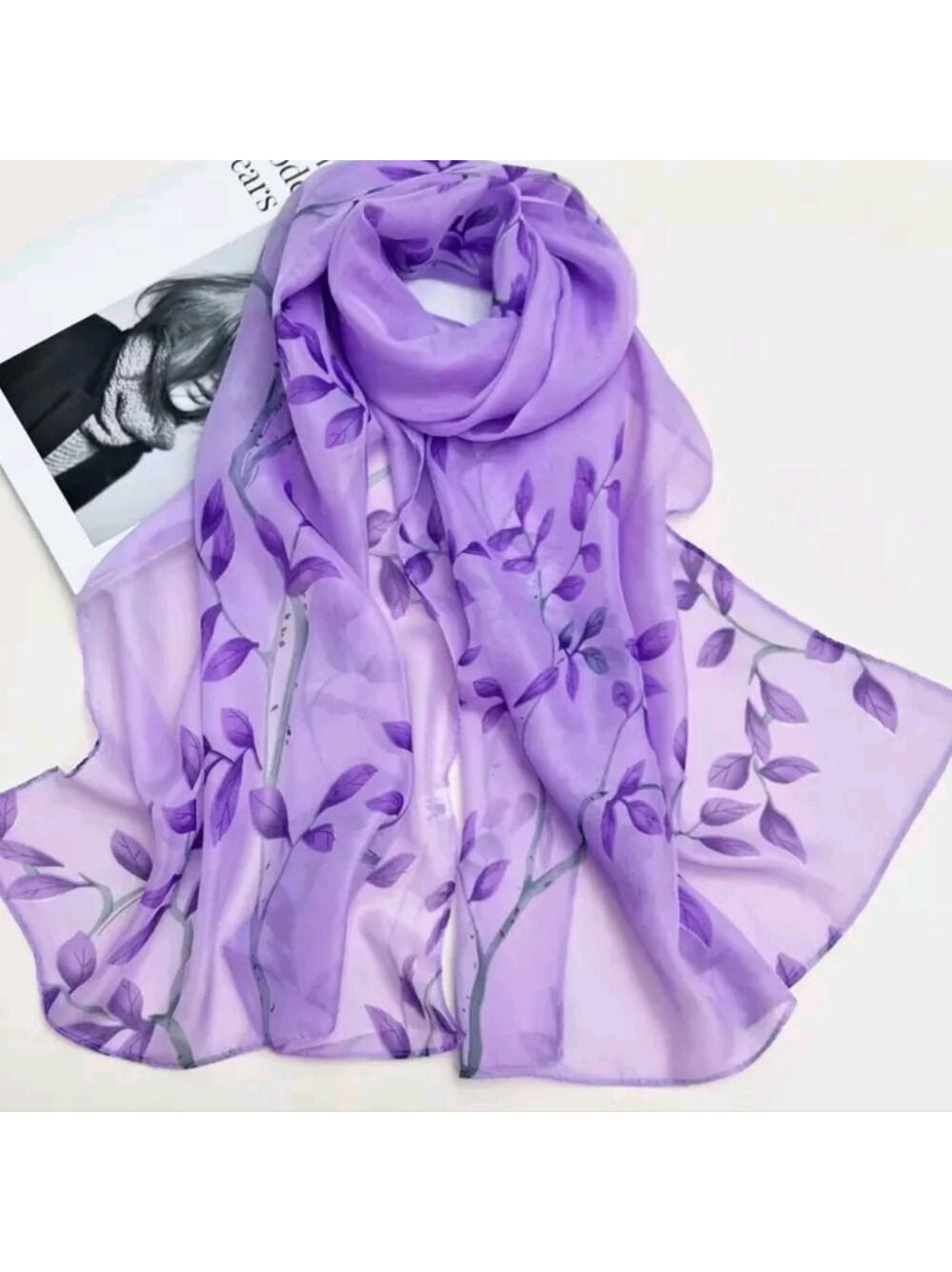 Floral Scarf Loaded With Garden FLOWERS LAVENDER TONES - Picture 5 of 8